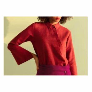 Payal Khandwala Linen Blouse Shirt Sz L Red Unworn $250